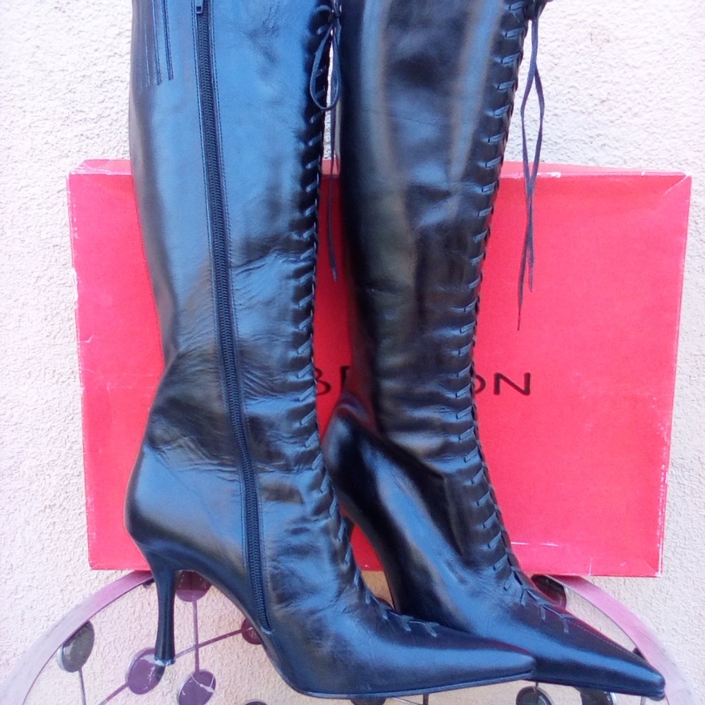 90s Y2K Lace-Up High Heel Leather Boots size 10